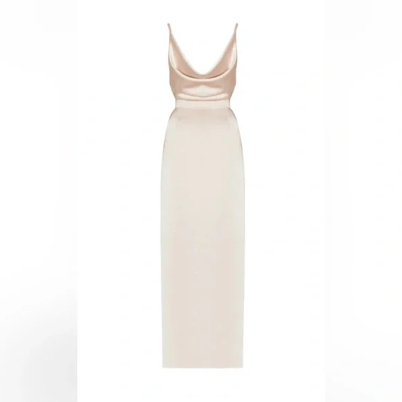AMILA BEIGE SATIN BACKLESS MAXI DRESS